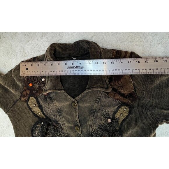 Marilu Embellished Beaded Sequin Jacket Burnout Patchwork S/M Gray Boho Italy - Picture 8 of 12